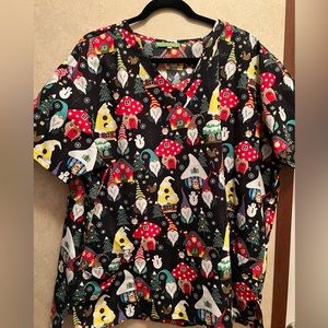 Green Town Gnome Holiday 3XL Scrub Top